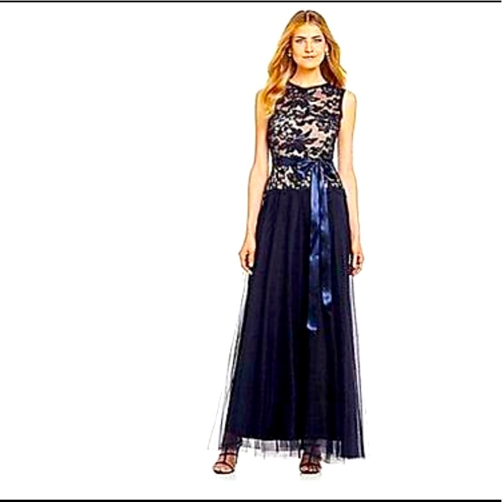 Xscape Navy Lace Maxi Dress